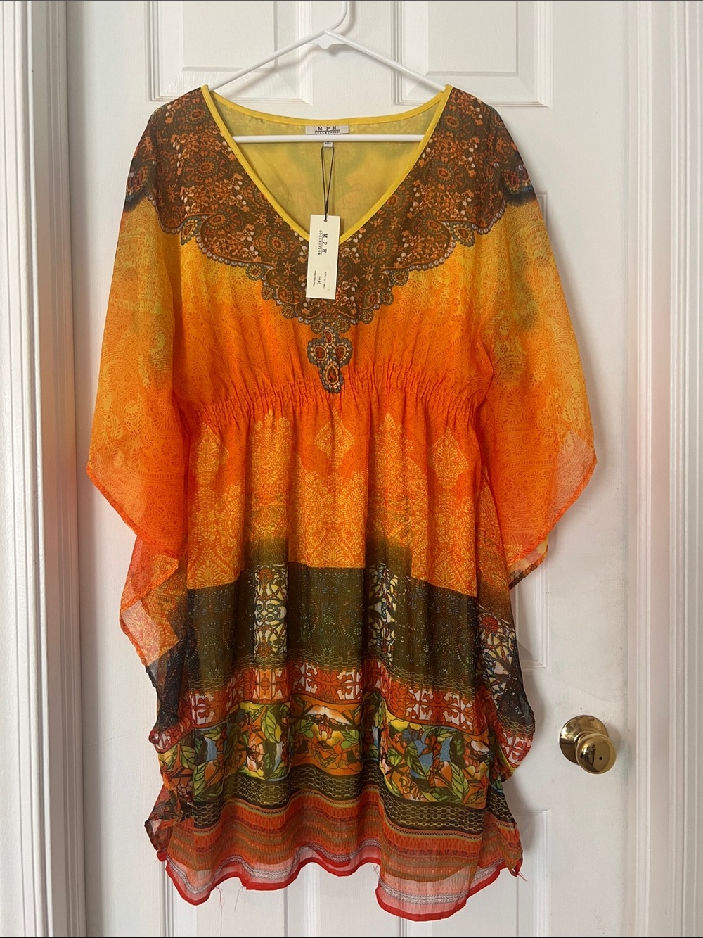 Boho V-Neck Sheer Tunic Dress/Top - Orange Gradient